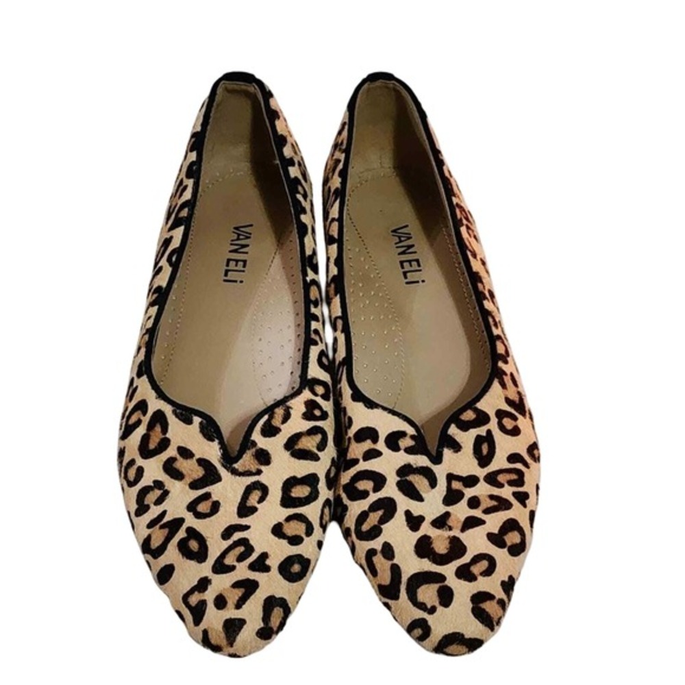 Van Eli Leopard Print Calf Hair Pointed Toe Ballet Flats Womens 8.5 S A‎ AA